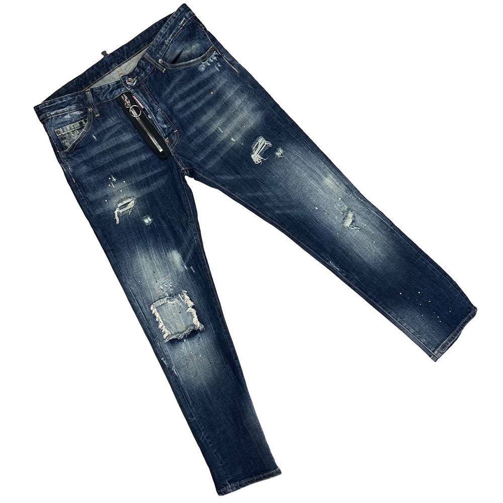 DSQUARED2 Caten Brothers Slim Fit Jeans Blue Denim Distressed Men Fits 35x30